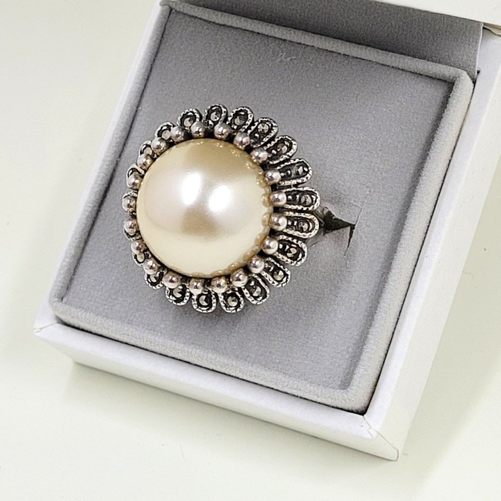 Estate Navajo Sterling Silver Marcasite Ring